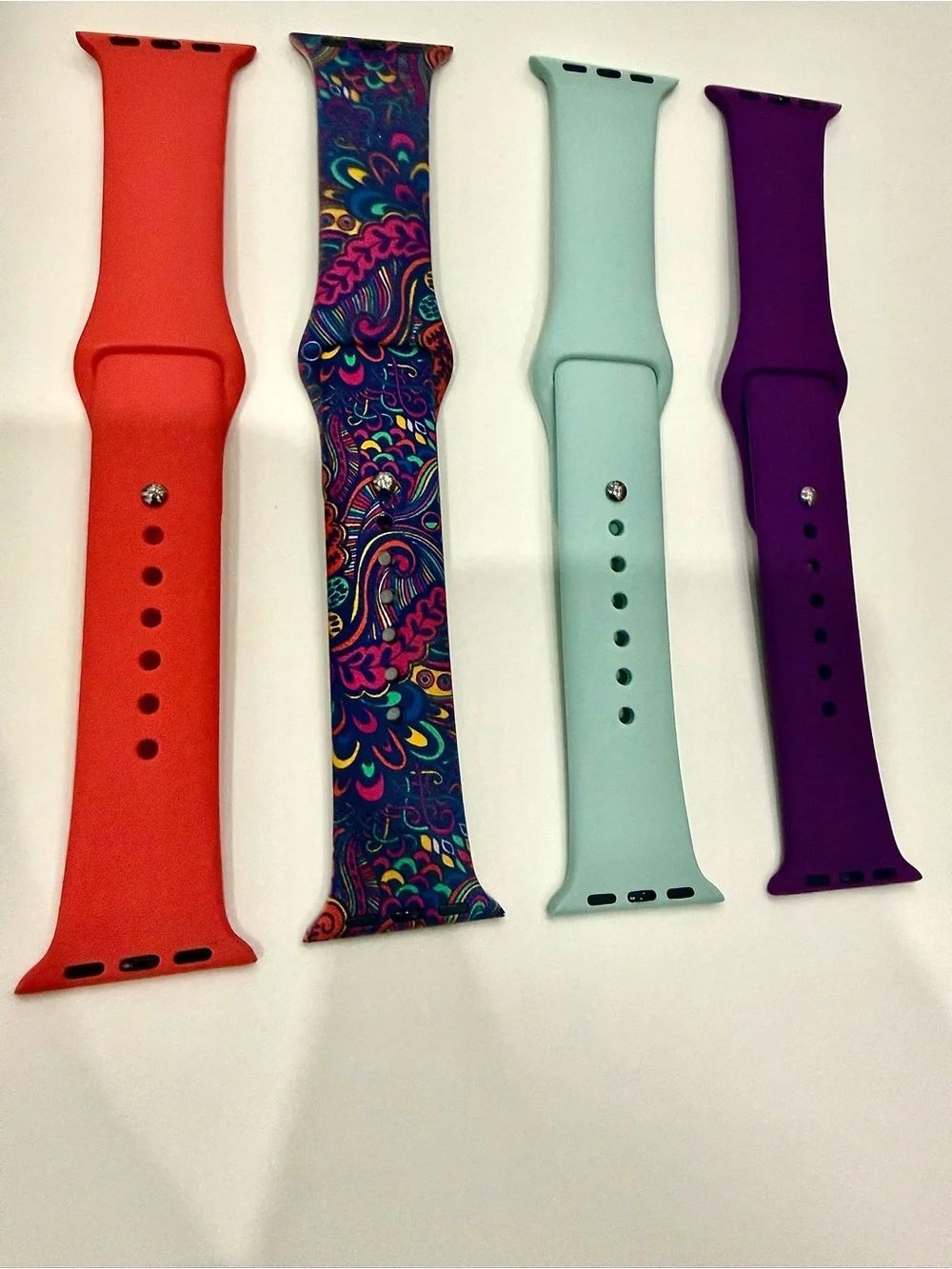 Silicone Replacement Apple Watch Bands Coral, Mint, Purple & Multicolor Paisley